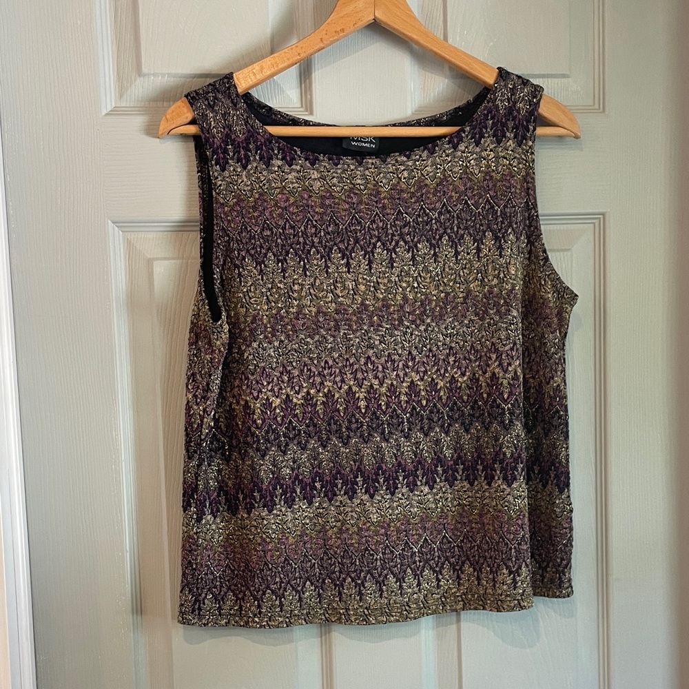 MSK Women's L Vintage Purple Gold Metallic Patterned Sleeveless Stretch Tank Top